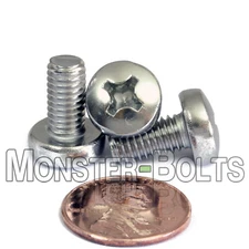 M6 x 12mm  Stainless Steel Phillips Pan Head Machine Screws, Cross Recessed A2