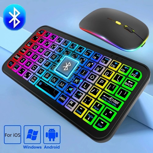 WIRELESS MINI KEYBOARD MOUSE COLORFUL LUMINOUS ADJUST BACKLIGHT TABLET PHONE PC - Picture 2 of 15