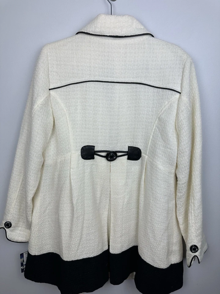 Chaqueta Abrigo Jolt Peacoat Mujer XL Blanco Marfil Negro Lana Nylon Mezcla Forrada DV Foto 2 de 4