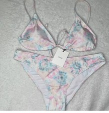 NWT Womens Onia Bikini Bathing Suit Large Pastel White Tie Dye Triangle Top Pad