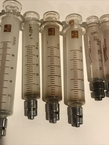 Vintage B-D Yale Luer Lok Glass Syringes 50 10 20 10 5 2 CC No Box - Picture 4 of 19