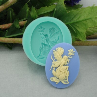   Silicone Mold Cameo Fairy Sitting on Magnolia for Jewelry,Resin,Polymer Clay.
