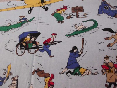 Lot De 3 Coupons Tissu Jersey Motif TINTIN - Multicolore, Lavés, Parfait état, Origine France