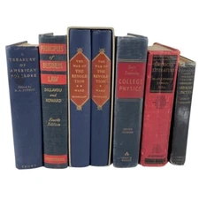 Antique Vintage Old Book Lot of 7 Americana Blue Red Decor Staging Set Hardcover