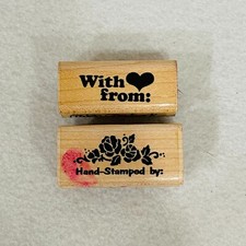 Set of 2 Hand-Stamped by With Love Stamp Making Rubber Stamps Wood Mounted USED