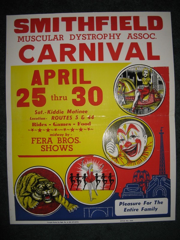 Vintage Carnival Fair Celebration 22"x28" Poster Original Cardboard MDS Kids Fun