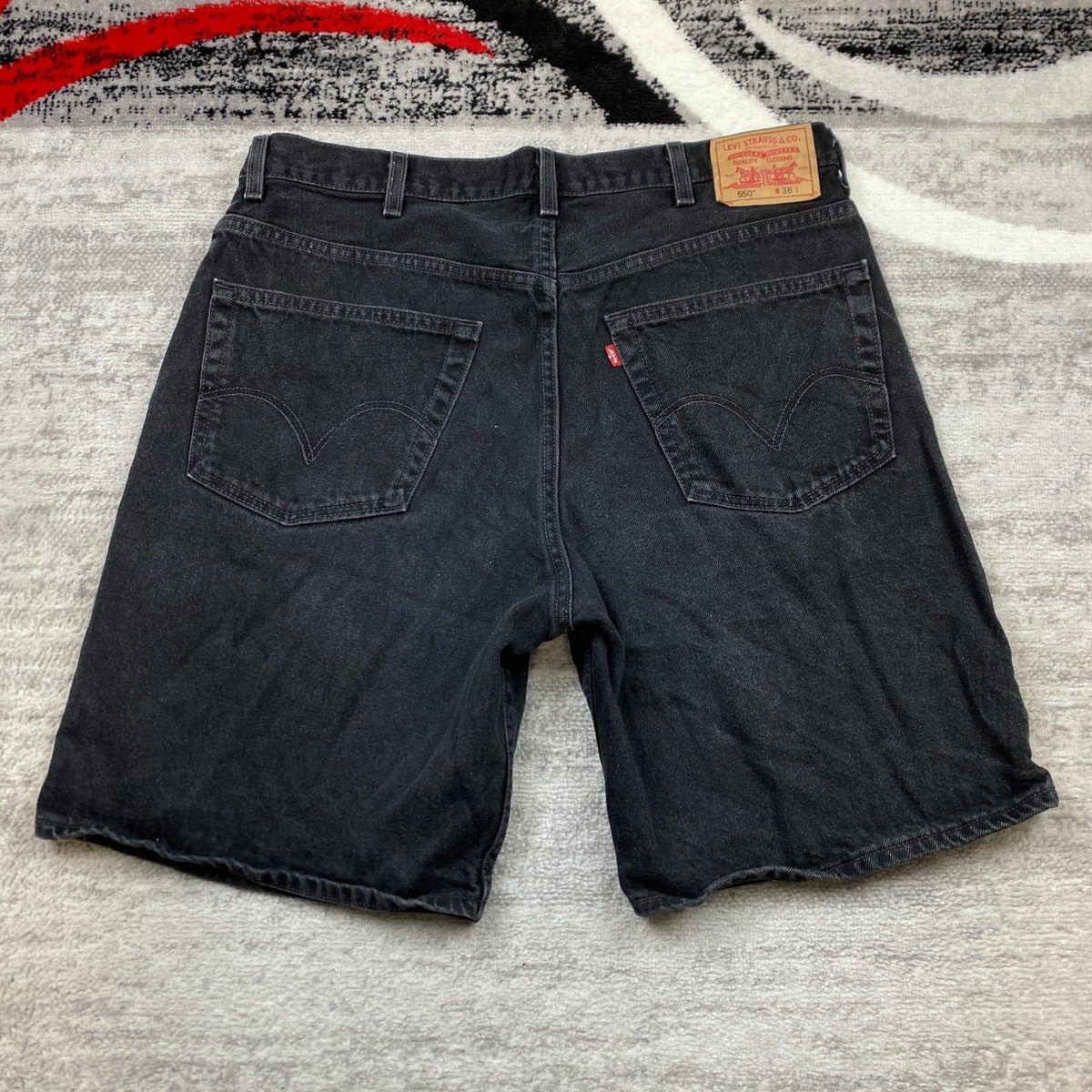 VTG Levis 550 Shorts Men 38 Black Jean Denim Wide Leg Y2K Skater