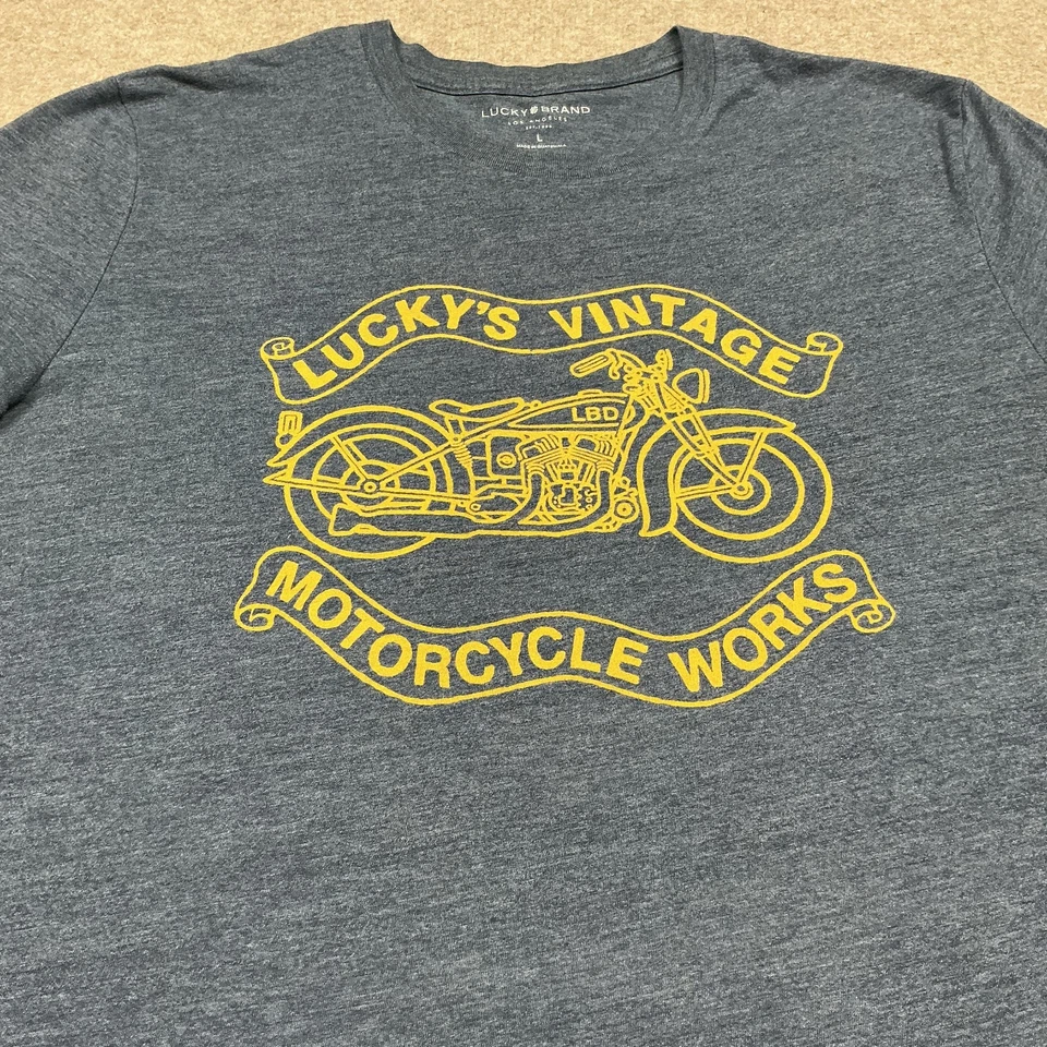 Lucky Brand Men's Shirt Size L Gray Short Sleeve Graphic Tee Motorcycle Stretch - Image 2 of 4