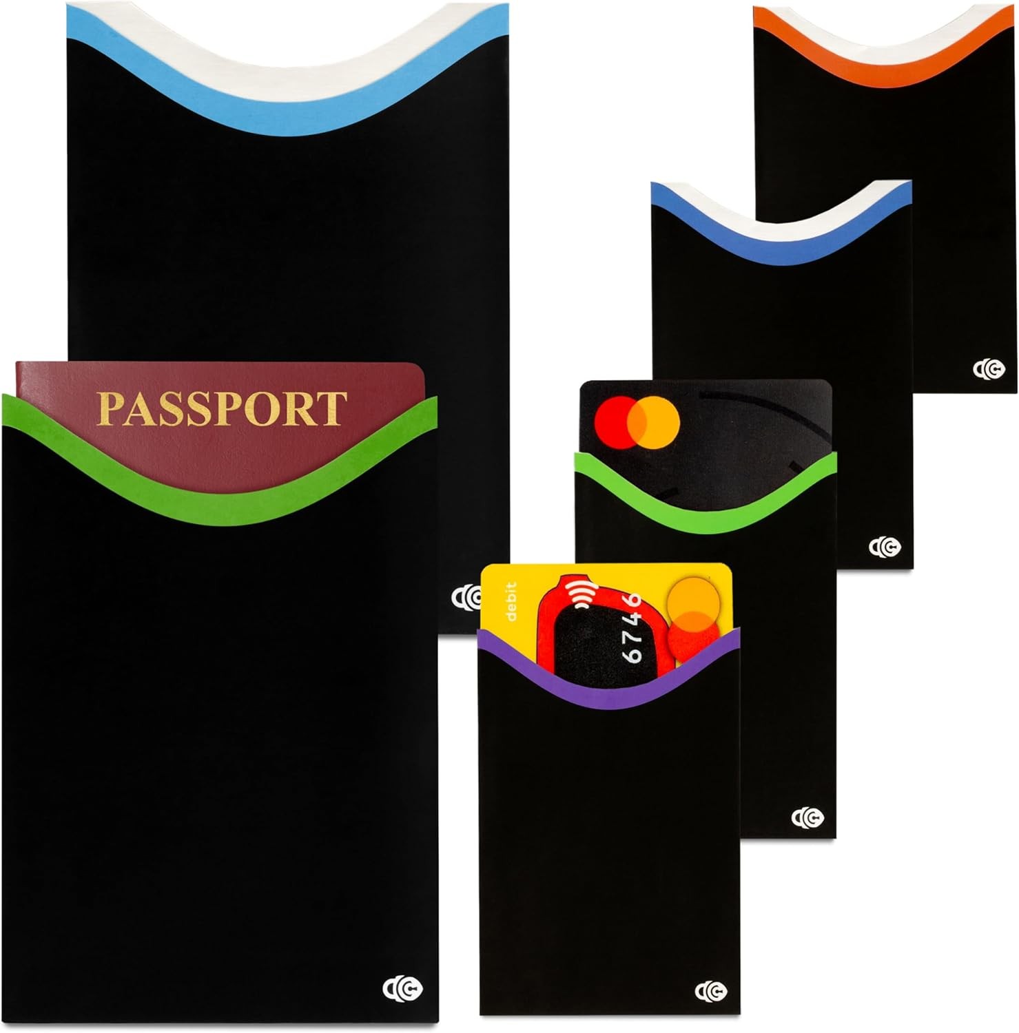 RFID Blocking Credit Card & Passport Sleeves (4 Short Side Credit Card & 2 Passp