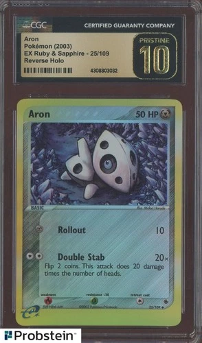 2003 Pokemon EX Ruby & Sapphire 25/109 Aron Reverse Holo CGC 10 PRISTINE