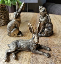 Mini Set of 3 Hares Rabbit Bronze Coloured Ornaments