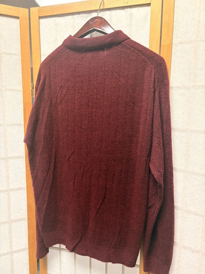 Свитер мужской Geoffrey Beene большой темно-красный поло вязаный с длинным рукавом - Изображение 4 из 4