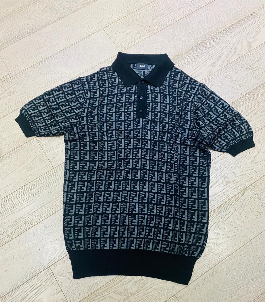 Fendi Polo T-shirt Gray Knitted Canvas Size L