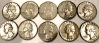 (10) 1964-D lightly circulated Washington Silver Quarters (z)