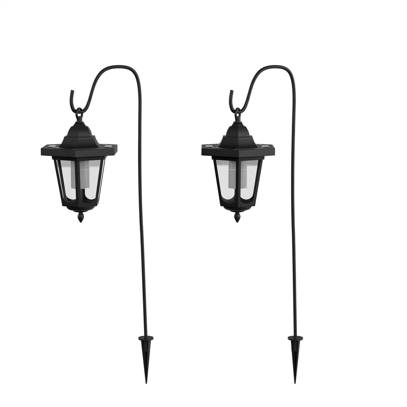 2 Pack LED Solar Hanging Lights Coach Lanterns on Shepherds Hook Metal Pole thumbnail 2