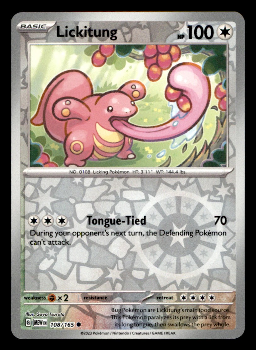 Lickitung 108/165 Common 151 Pokemon Reverse Holo Near Mint