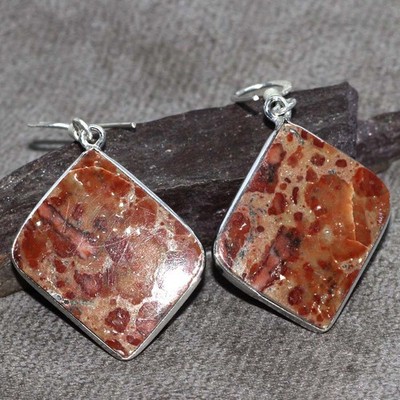 925 Silver Plated Asteroid Jasper Earrings Gemstone Jewelry Size 1.7'' GW