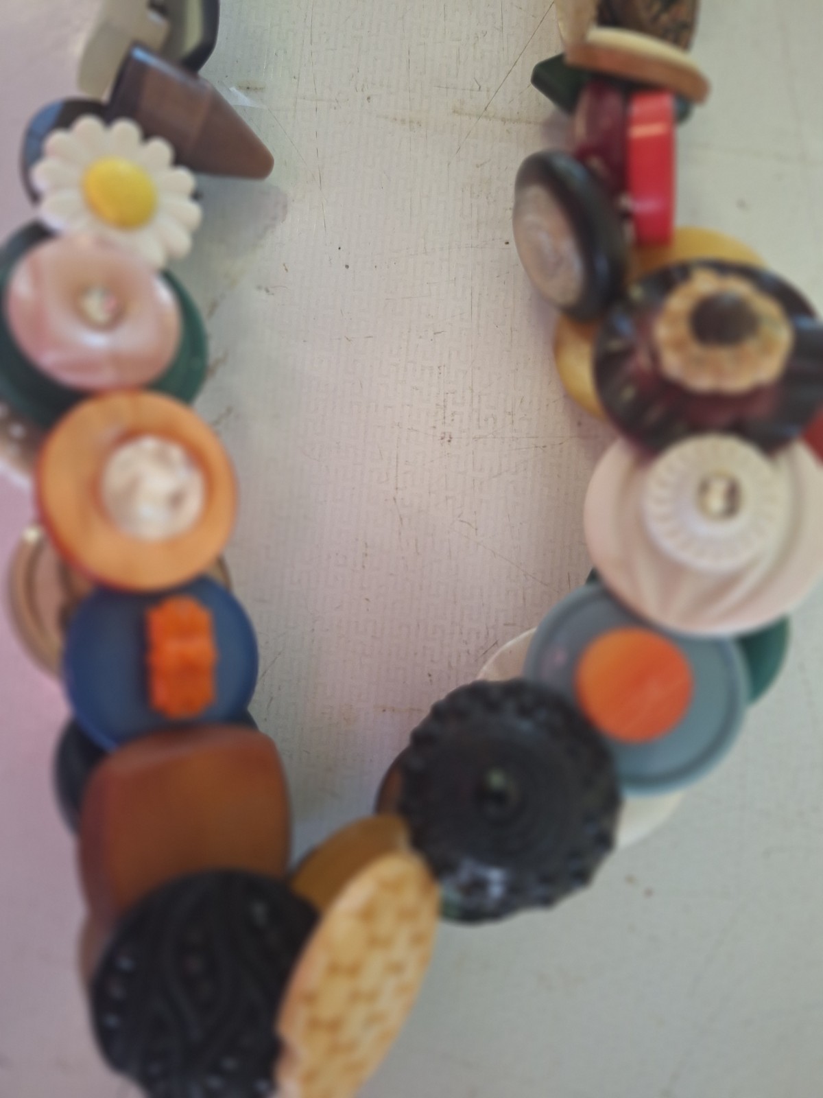 Vintage Button Necklace Dramatic Long Colorful - image 4