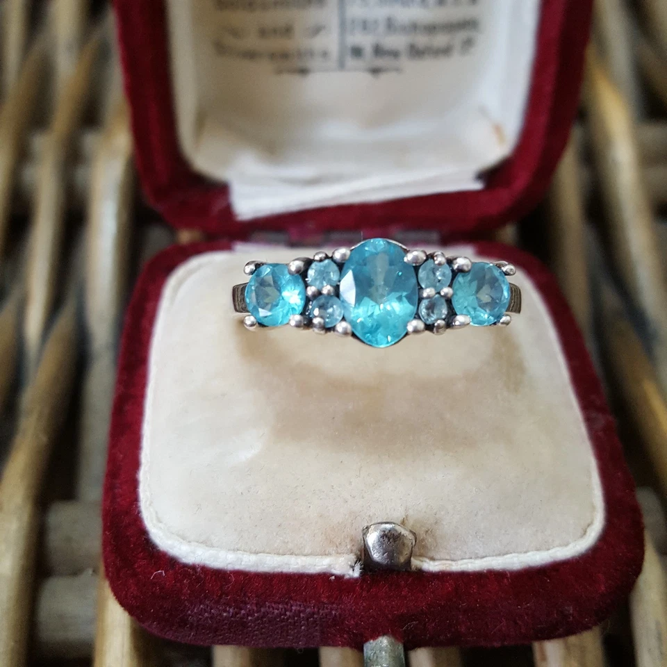 925 Sterling Silver Ring, Swiss Blue Topaz Ring, Size P US 7.75, Gemstones Ring - Image 2 of 4