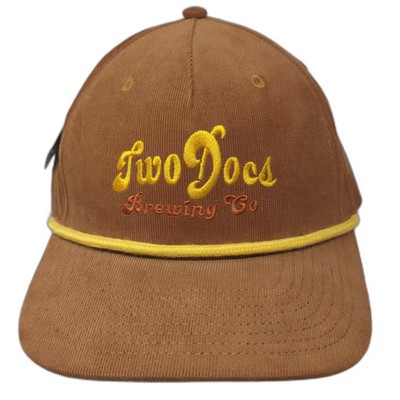 Two Docs Brewing Co. 5 Panel Brown Yellow Hat Corduroy Rope Snapback OSFM Cotton