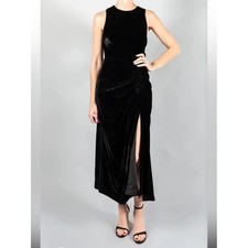 Ulla Johnson Cornelia Midi Dress Noir Black Velvet Side Gathering Ruching Size 8