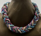 Chunky Multicolour Seed Bead Braided Statement Necklace Boho Festival