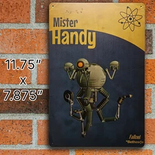 Fallout Mister Handy Metal Tin Sign 12"x8" Wall Decor Retro Vault-Tec Poster