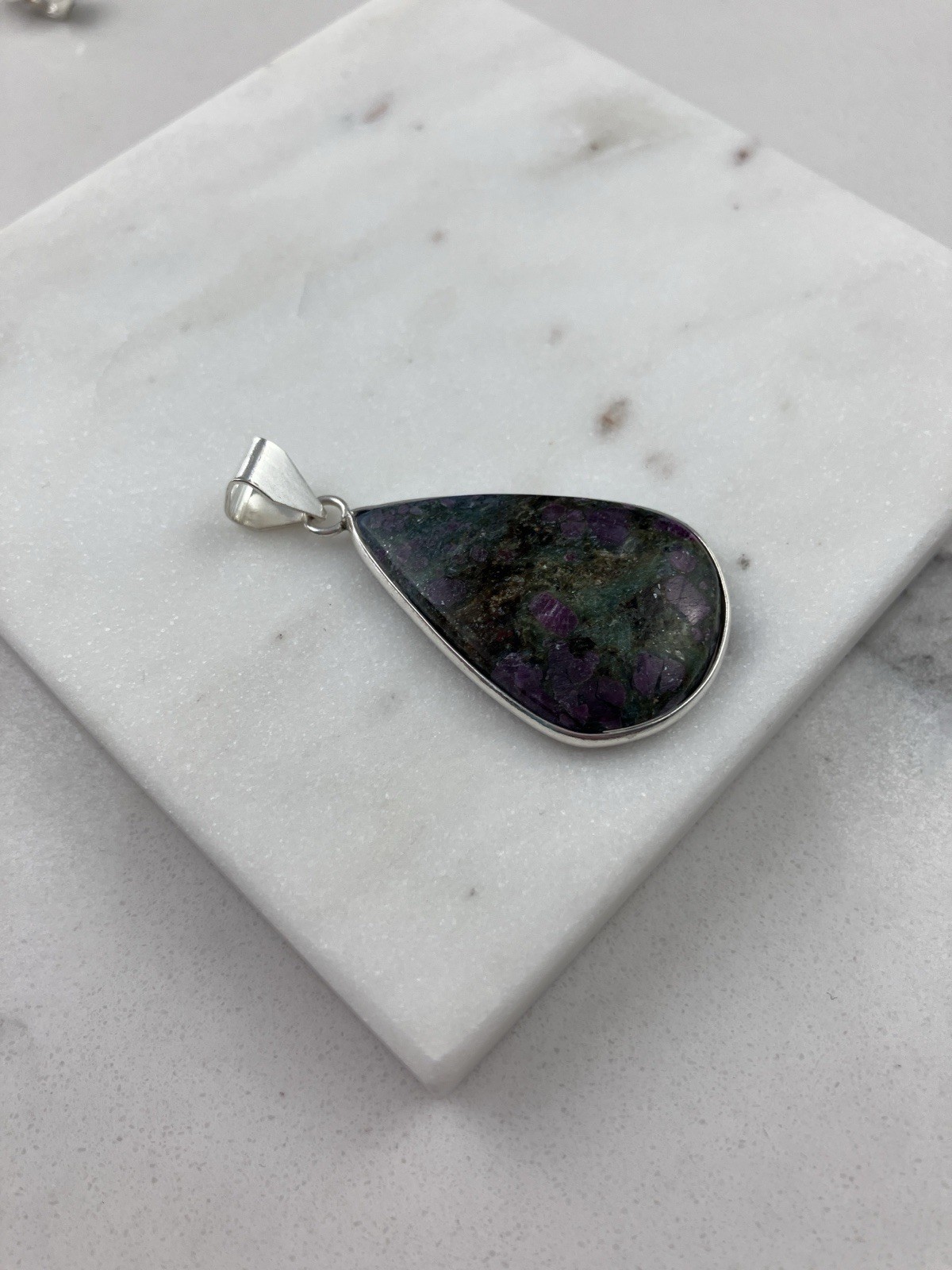 925 Sterling Silver Ruby Zoisite Gemstone Teardro… - image 2