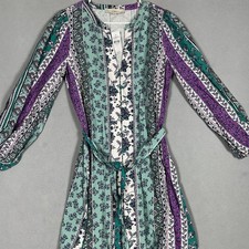 NEW LOFT Dress Women 6 Mini Purple Green Floral Border Print Button Front V Neck