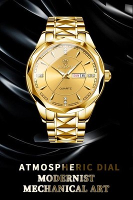 Binbond Herrenuhr in Goldfarben   Luxus Business-Uhr  Neue Still mit 1 Geschenk