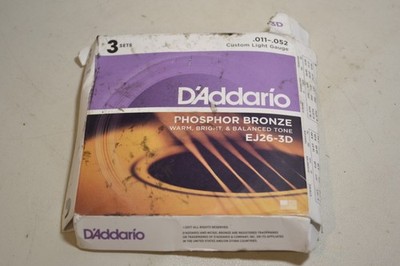 D'Addario EJ26-3D Acoustic Guitar Strings 3 sets EJ26 Phosphor Bronze 11-52