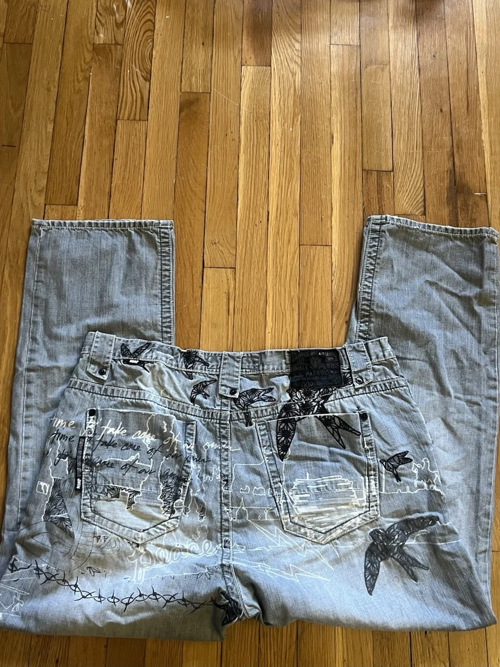 Akademiks Men's Embroidered Jeans 40 Baggy Vintage Hip Hop Y2K Streetwear - Image 4 of 4