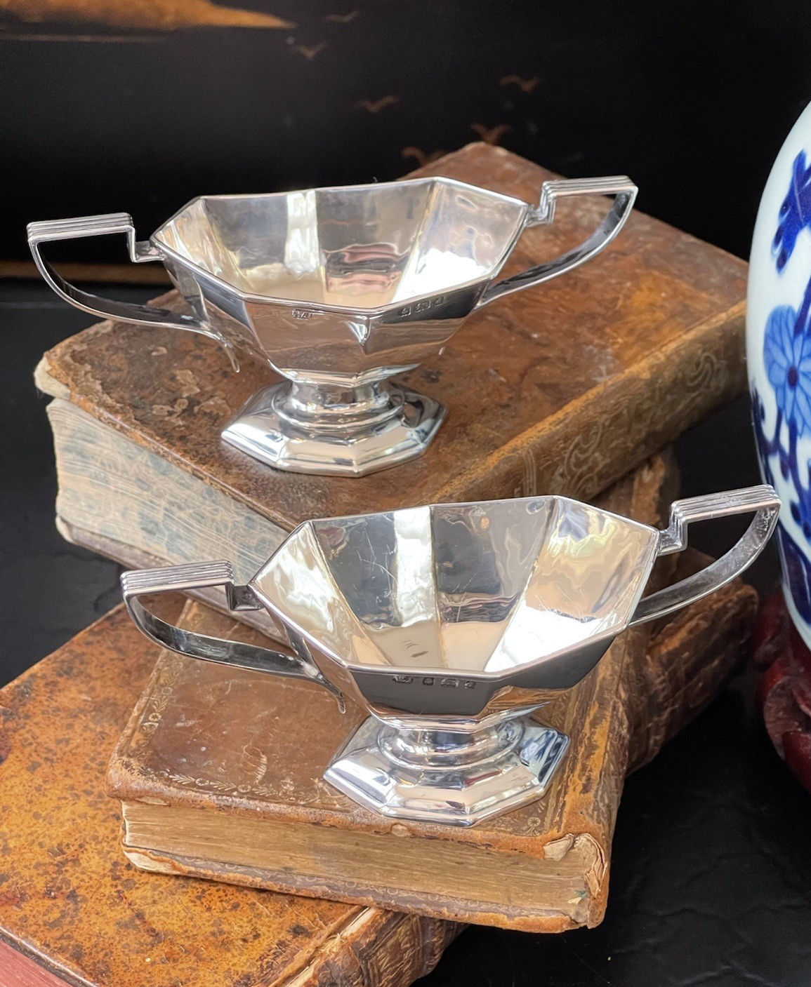 Antique English Sterling Silver Open Salt Cellars 4.4