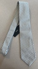 Hugo Boss Silk Men  s Tie Navy Light Blue Jacquard Print On Off White NWT
