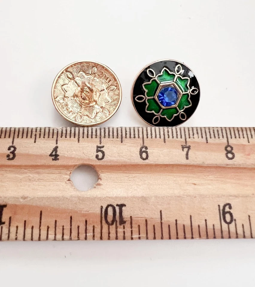 10PC 17mm Blue Gemstone Enamel Gold Metal Shank Buttons - Image 3 of 4