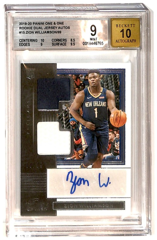 2019-20 One & One Dual RPA 80/99 Zion Williamson Rookie Patch Auto BGS 9 R6220J