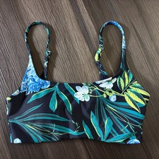 Old Navy Scoop Neck Bikini Swim Top Size Small Blue Tropical Print Lightly Lined