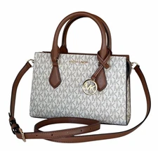 Michael Kors Sheila Small Center Zip Satchel Shoulder Crossbody Bag MK Vanilla