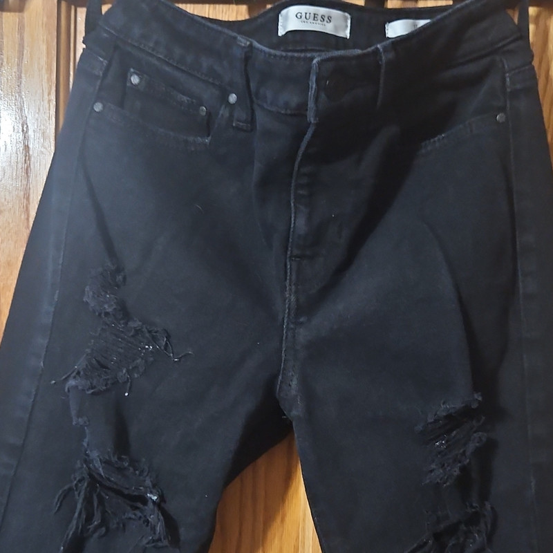 GUESS Black Dark Wash Distressed Skinny Denim Jeans 5-Pocket Women's 26