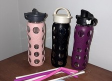 Lot Of 3 Lifefactory BPA Free 16oz Glass Water Bottles w/ Assorted Lids
