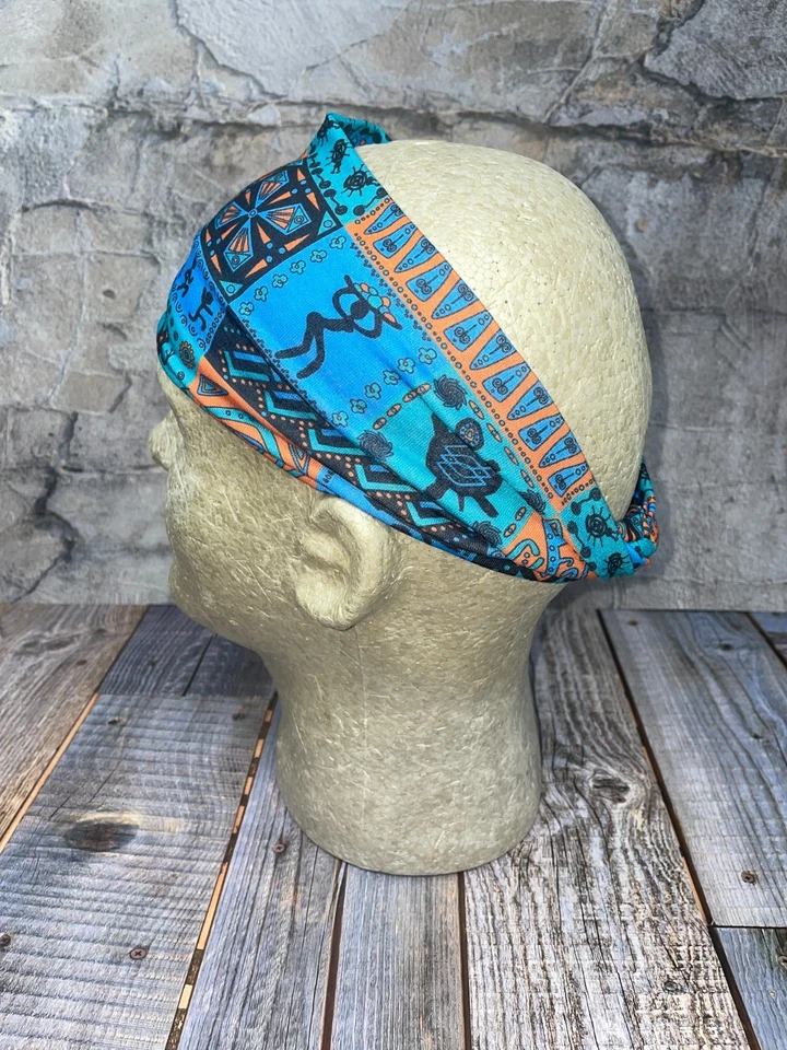 Guante de pelo elástico diadema pañuelo diadema estampado africano azul y negro motociclista Foto 3 de 4