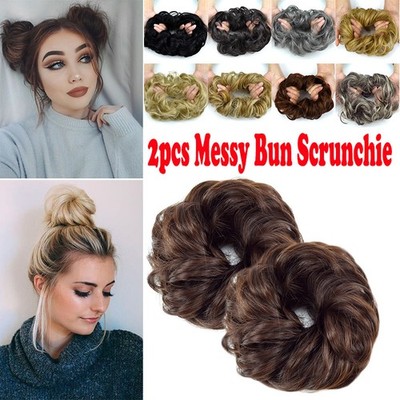 2PCS Curly Messy Bun Hair Extensions Thick Rose Bun Hair Piece Updo Scrunchies