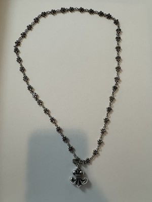 Chrome Hearts Fleur De Lis Pendent Cross .925 Silver Lariat Necklace