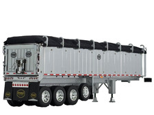 1/64 DCP CHROME/SILVER MAC QUAD AXLE END DUMP TRAILER W/ BLACK TARP