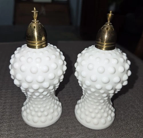 Vintage Hobnail Made In Japan Salt & Pepper Shakers White Milk Glass