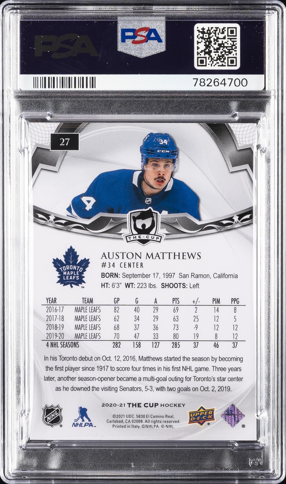 2020 UPPER DECK THE CUP #27 AUSTON MATTHEWS 110/249 PSA 9 view 2