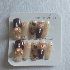 Medium Coffin Brown Beige 3D Bear Heart Shiny...