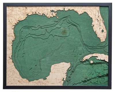 Gulf Of America 3D Wood Map | Laser-Cut Birch Nautical Chart