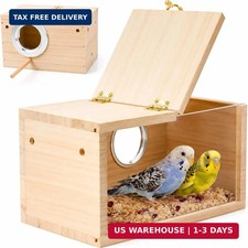 Parakeet Nesting Box Transparent Bird House for Cage Natural Wood Breeding Box f
