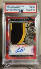 2024 Topps Inception Jackson Merrill Rookie Patch Auto Red 16/25 PSA 9